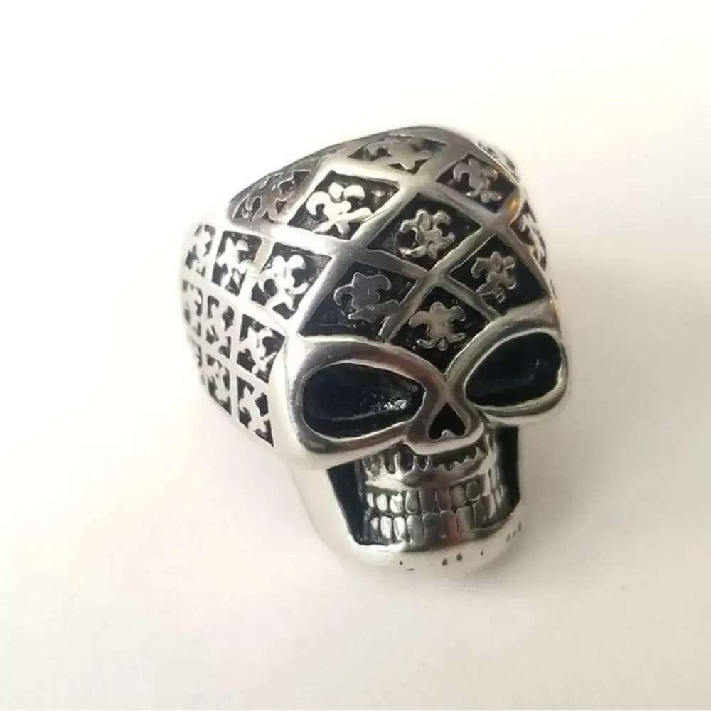 316L‎ stainless steel skull silver biker hypoallergenic men’s ring size 14